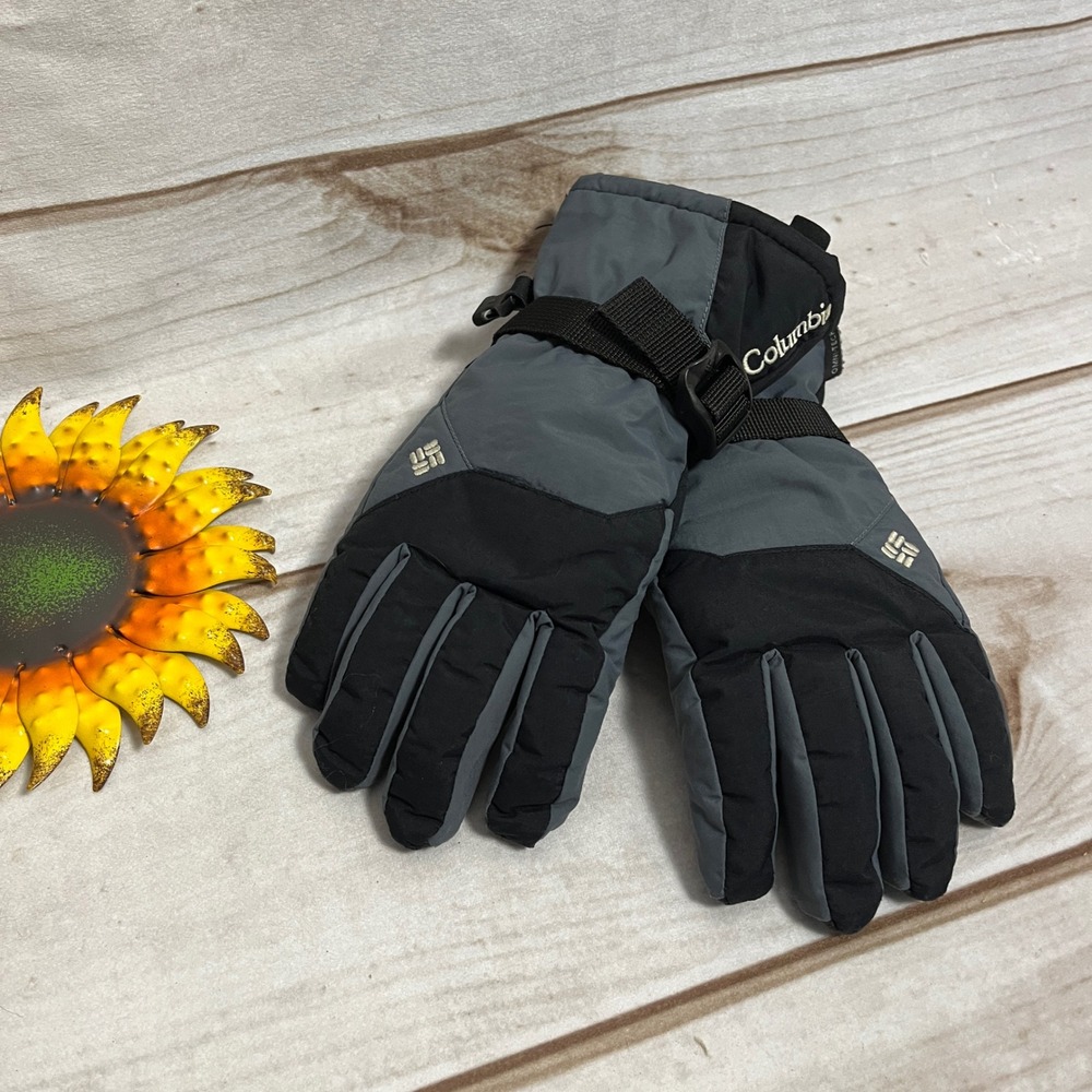 Columbia Youth Ski Gloves Winter‎ Snow Gray Black Adjustable Strap Small